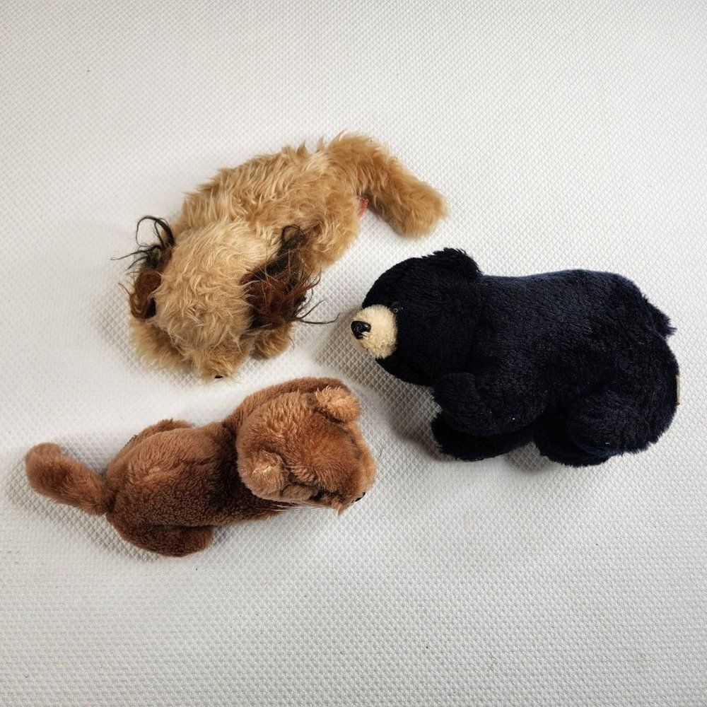 Vintage 1970s Lot of 3 Plush Stuffed Animals Bear Cub Black Bear Benji Dog
